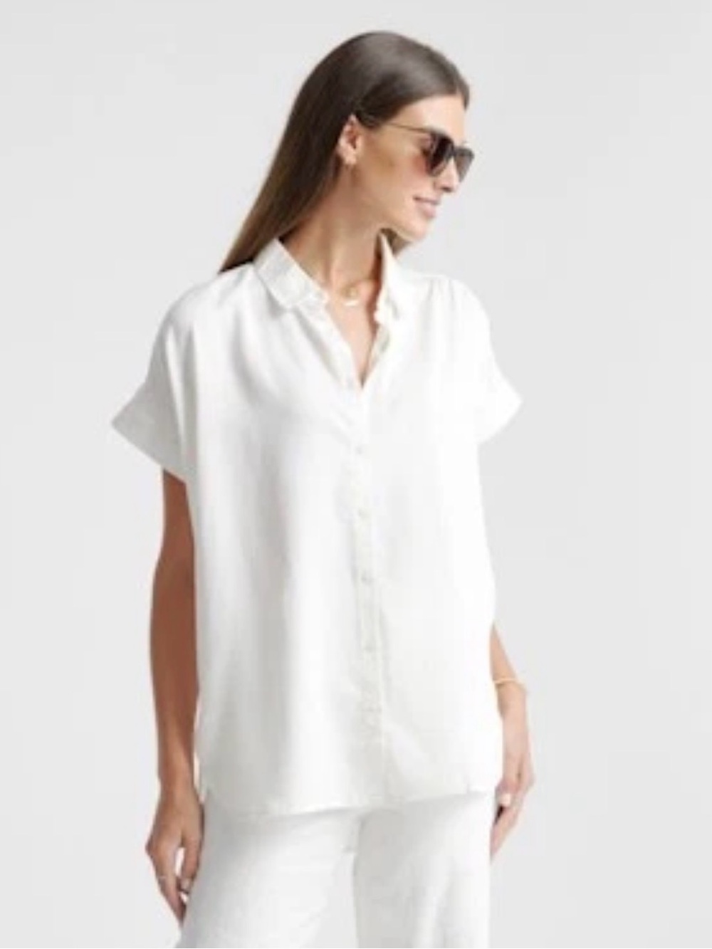 Quince Vintage Wash Tencel Camp Shirt White Short Sleeved Top Large Minimalist